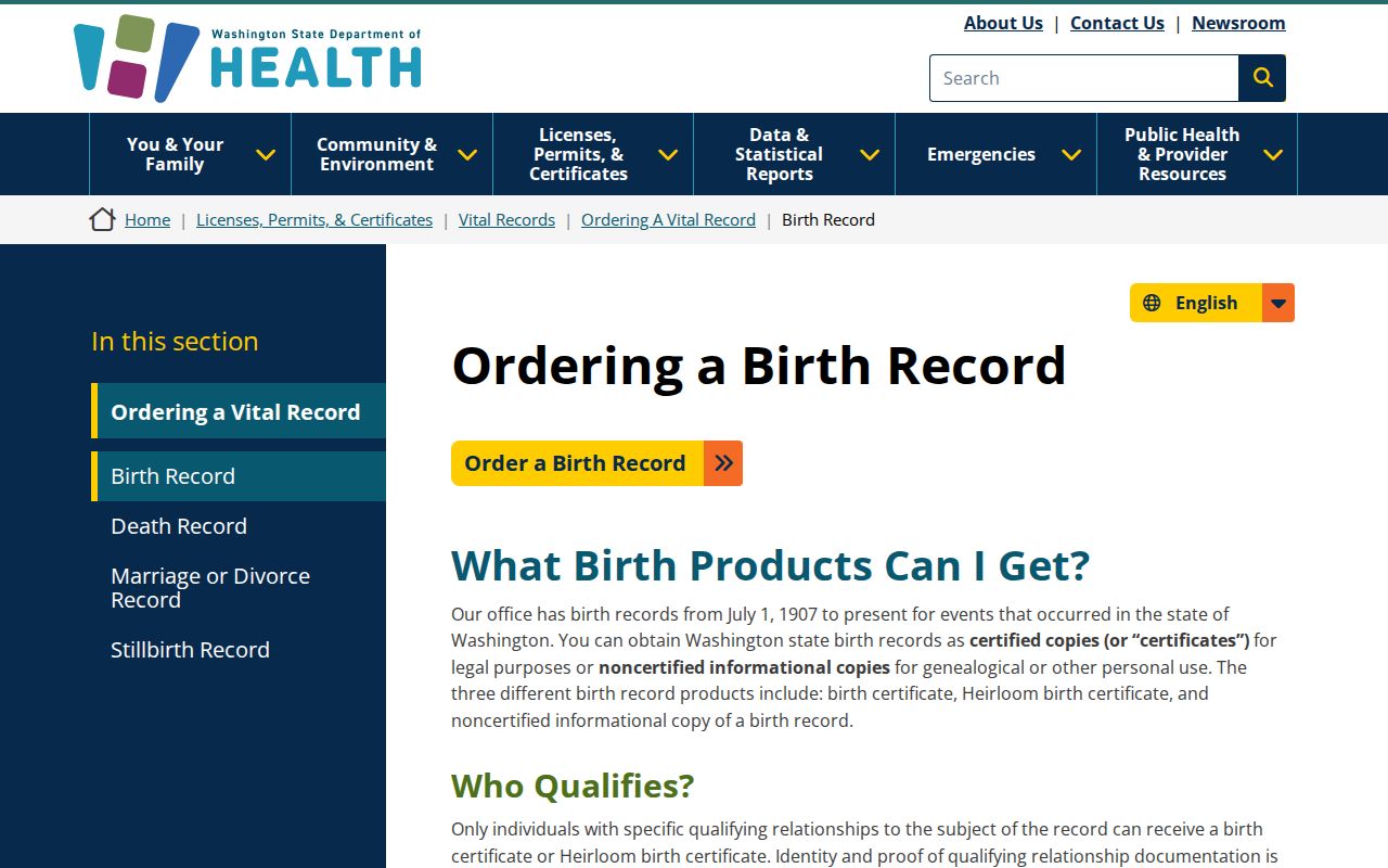 Longview resident search using Washington birth record order rules